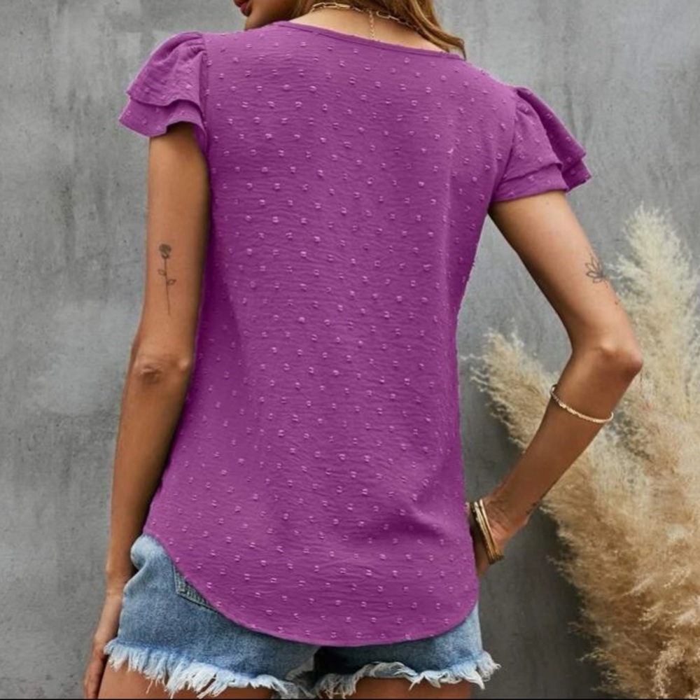 Boho  Swiss Dot Butterfly Sleeve Top - Picture 4 of 15